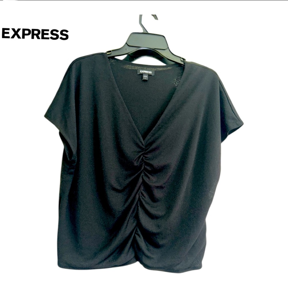 Women's-Express-twist front, Vneck, short sleeve blouse. Size Large